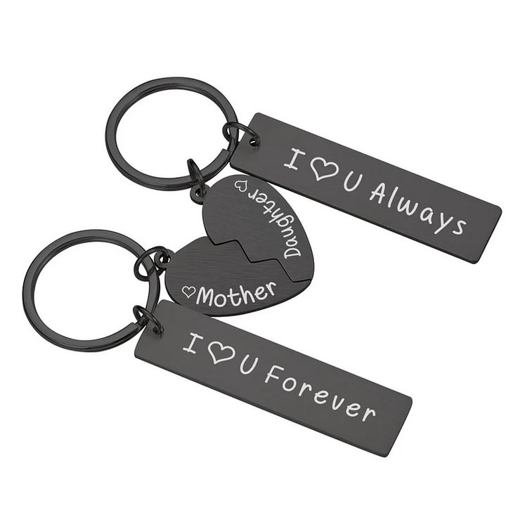 Mother and Daughter Keychain Personalized Two Soul One Heart Stainless Steel Keyring