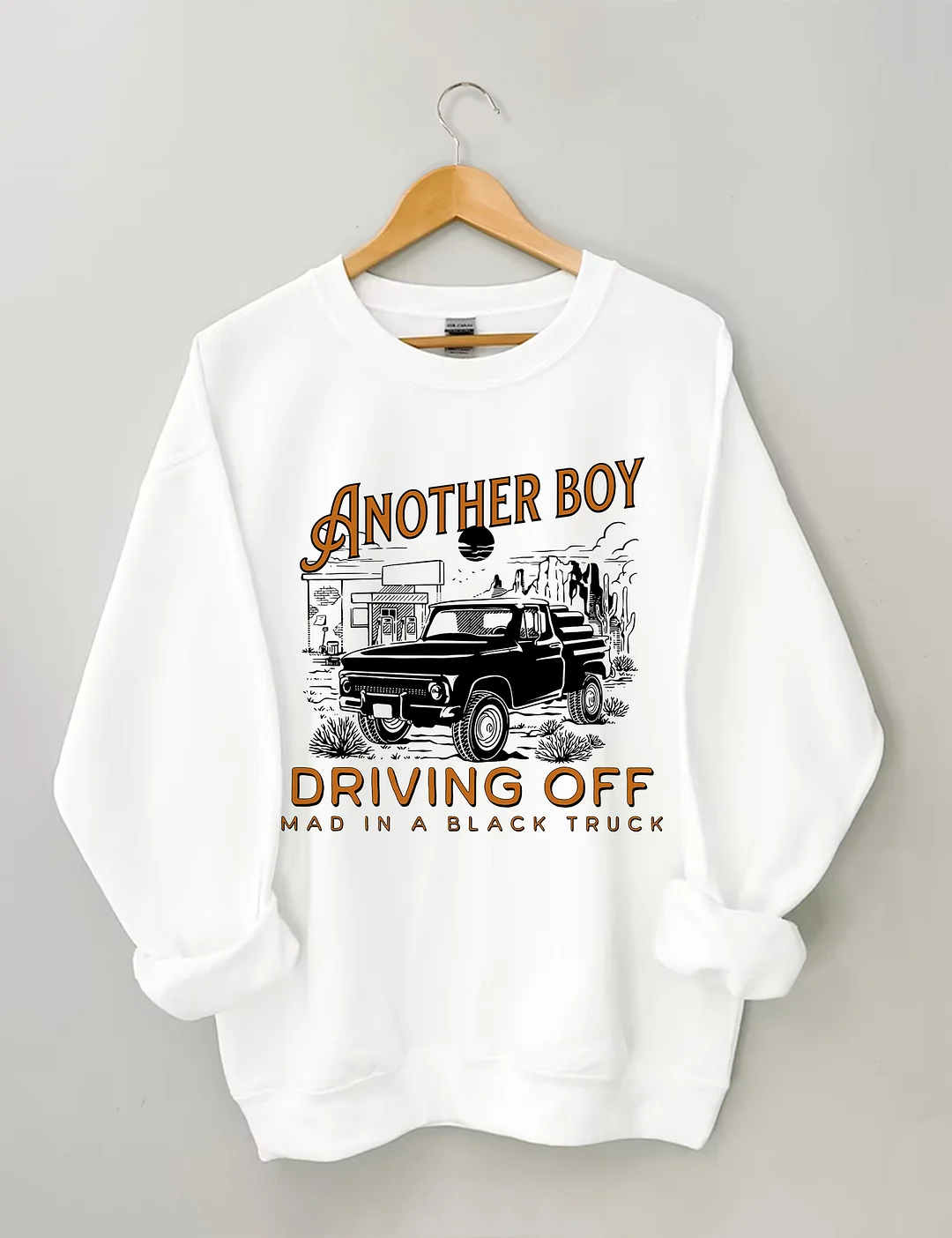 Boy Driving Off Mad Black Truck Sweatshirt