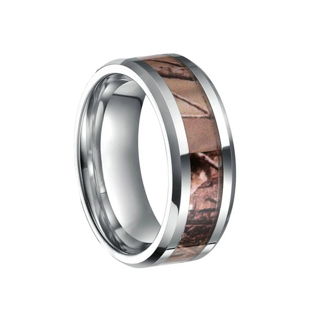 8mm Mens Camo Trees Leaves Camouflage Hunting Inlay Tungsten Rings