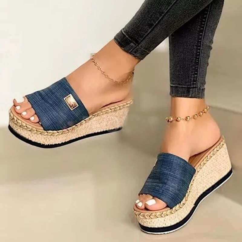 Summer Wedges Slippers Platform High Heels Women Slipper Ladies Outside Shoes Basic Clog Wedge Slipper Flip Flop Sandals