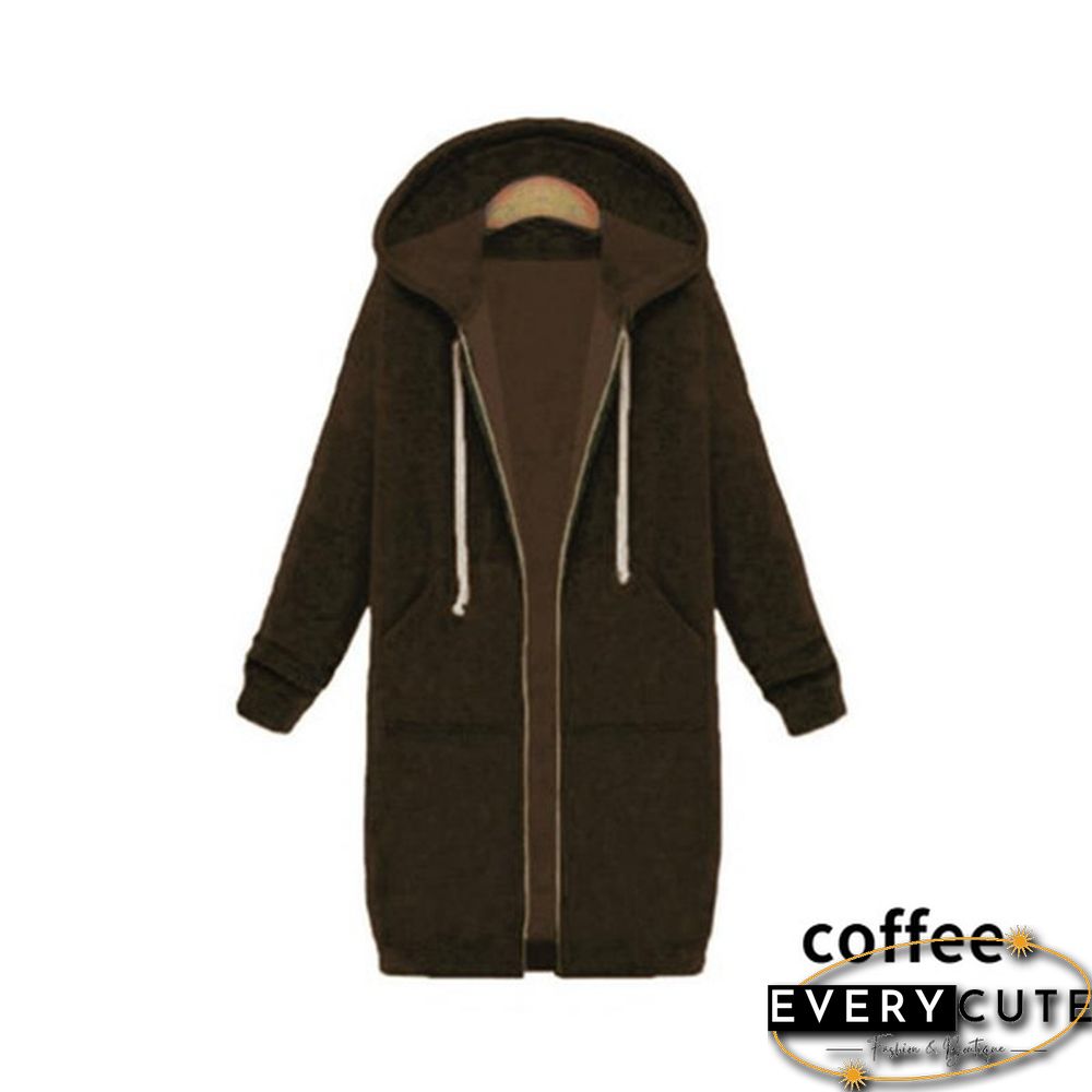 12 Colors New Autumn And Winter Women's Hooded Sweater Thick Long-Sleeved Jacket Casual Zipper Cardigan Loose Coat