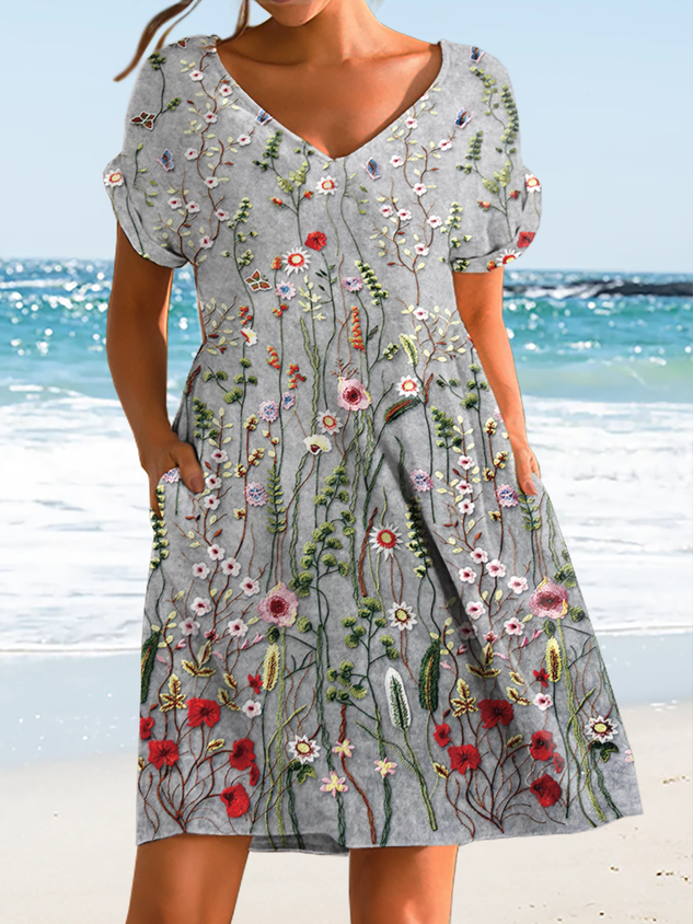 Women's Floral Casual Cotton-Blend Dress socialshop