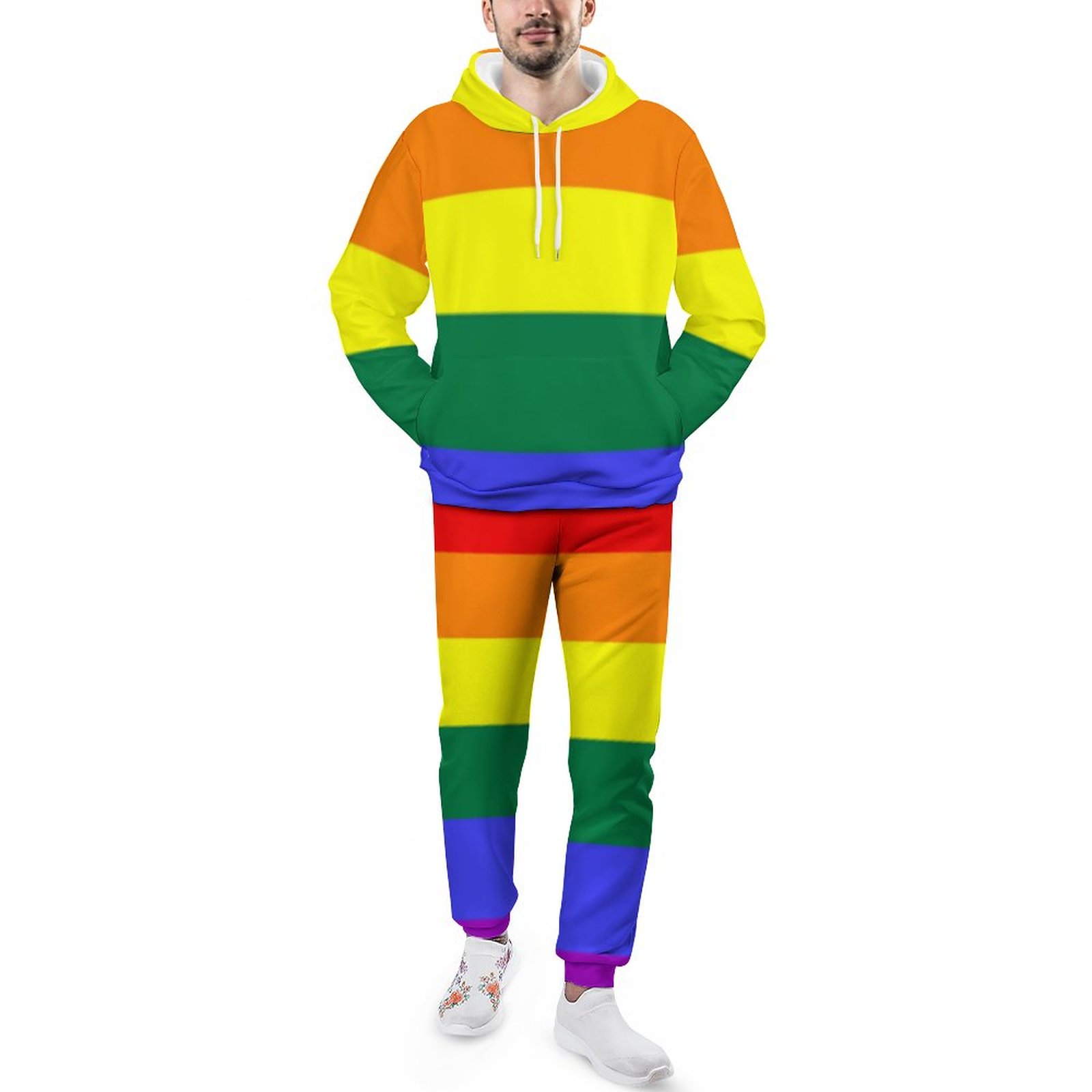 Printed Traa Tans Rainbow Men's Sweatsuits Set Guys Streetwear Athletic Pullover And Sweatpants Suit Outfit S-5Xl