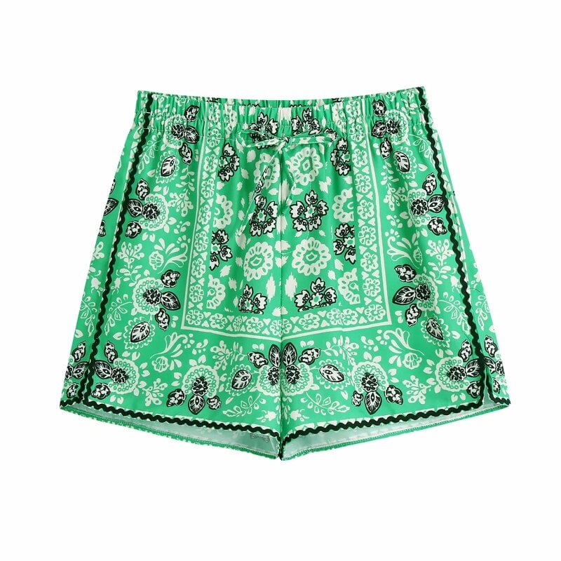 SLMD Stylish Chic Contrast Colors Floral Printed Shorts Women 2021 Fashion Drawstring Elastic Waist Shorts Female Casual