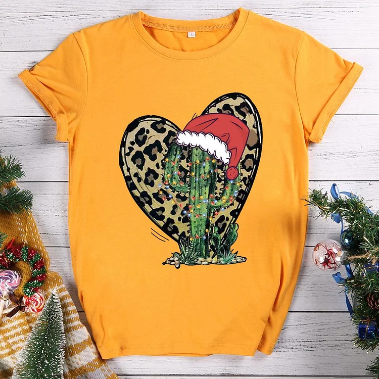 Christmas Cactus With Leopard heart and santa hat T-shirt Tee-011130-Annaletters