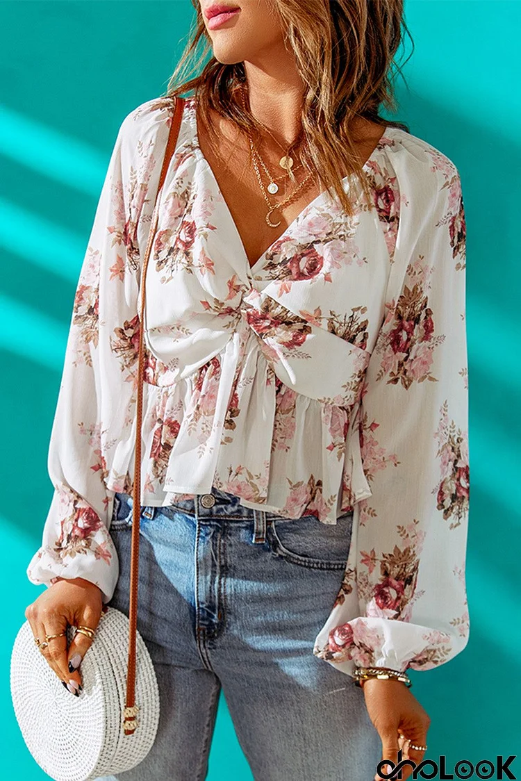 Balloon Sleeve Floral Blouse