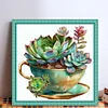 Teacup Succulent-Partial 11CT Stamped Cross Stitch Bead Embroidery 36*36cm/14.17*14.17in tapestrymarket