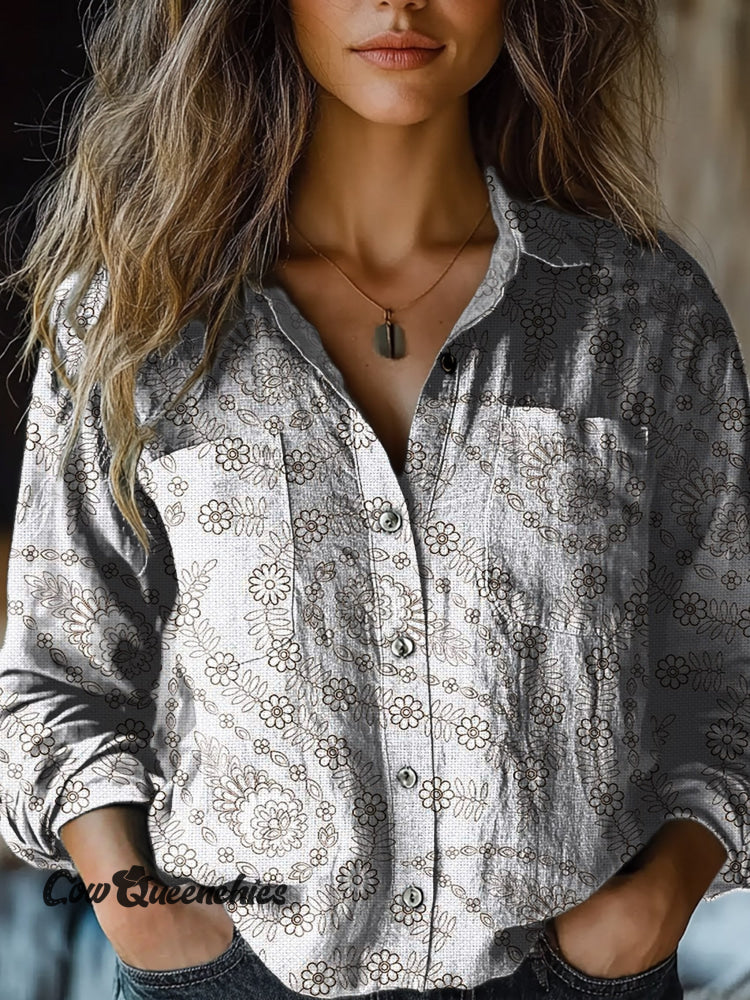 Women&rsquo;s Vintage Cashew Floral Print Casual Long Sleeve Comfortable Cotton Shirt Multicolor / S