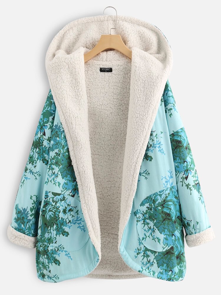 Thick Floral Print Long Sleeve Hooded Coat For Women - Life is Beautiful for You - SheChoic
