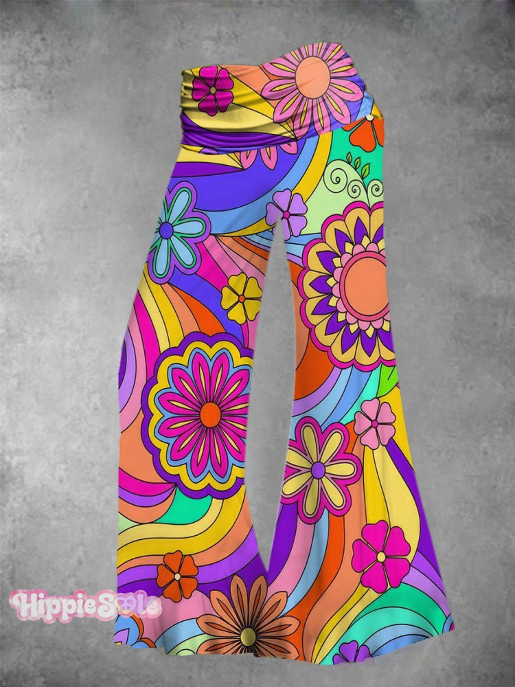 Women&rsquo;s Vintage Hippie Print Wide Leg Pants / S