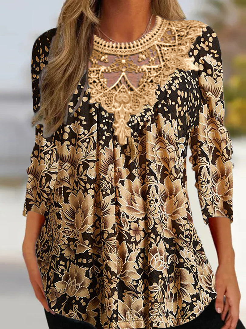 Women Long Sleeve V-neck Graphic Floral Printed Top