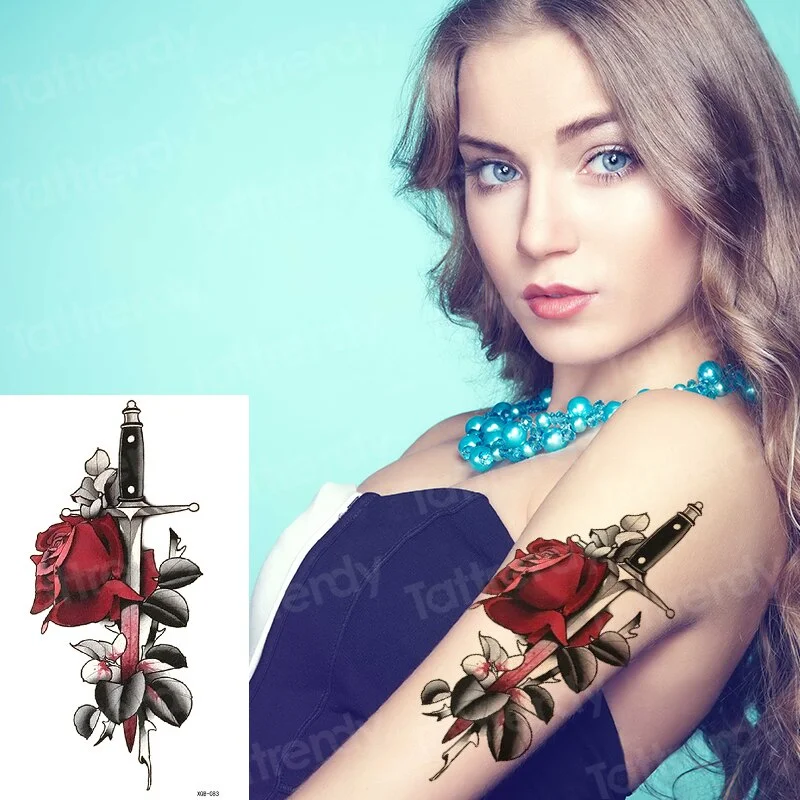 temporary fashion tattoos rose flower leaves sexy girl model tattoos for women temporary tattoo sticker roses body art tatoo