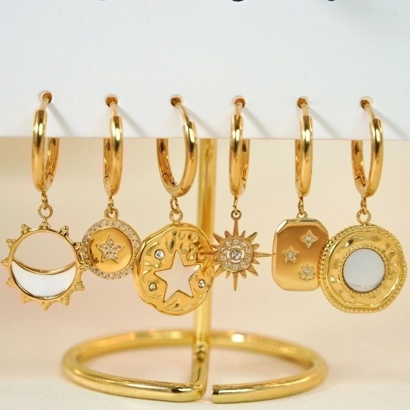 1 Pair Minimalist Cross Devil’s Eye Moon 304 Stainless Steel Drop Earrings