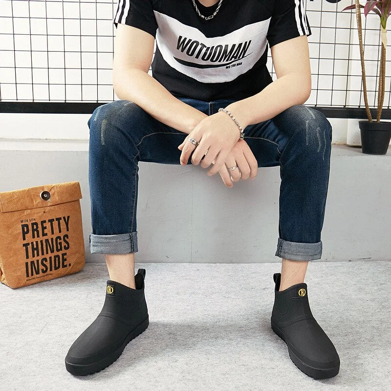 Men Rubber Rain Shoes Slip On Waterproof Low-Heel Tube PVC Rain Boots Work 2020 Hot Sale Men's Boots yui89