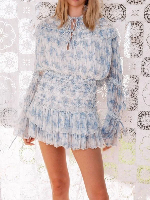 Long sleeve printing dress