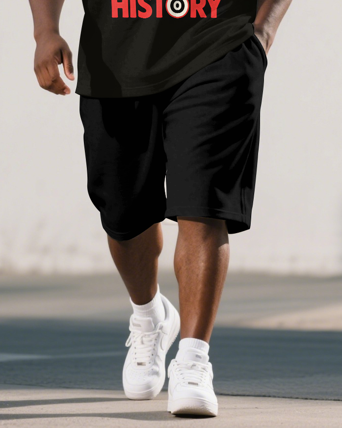 Big Men's BLACK HISTORY Letter Juneteenth Theme Short Sleeve Polo Shirt Shorts Suit