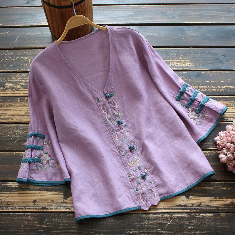 Women Cotton Linen Blouses&Shirts