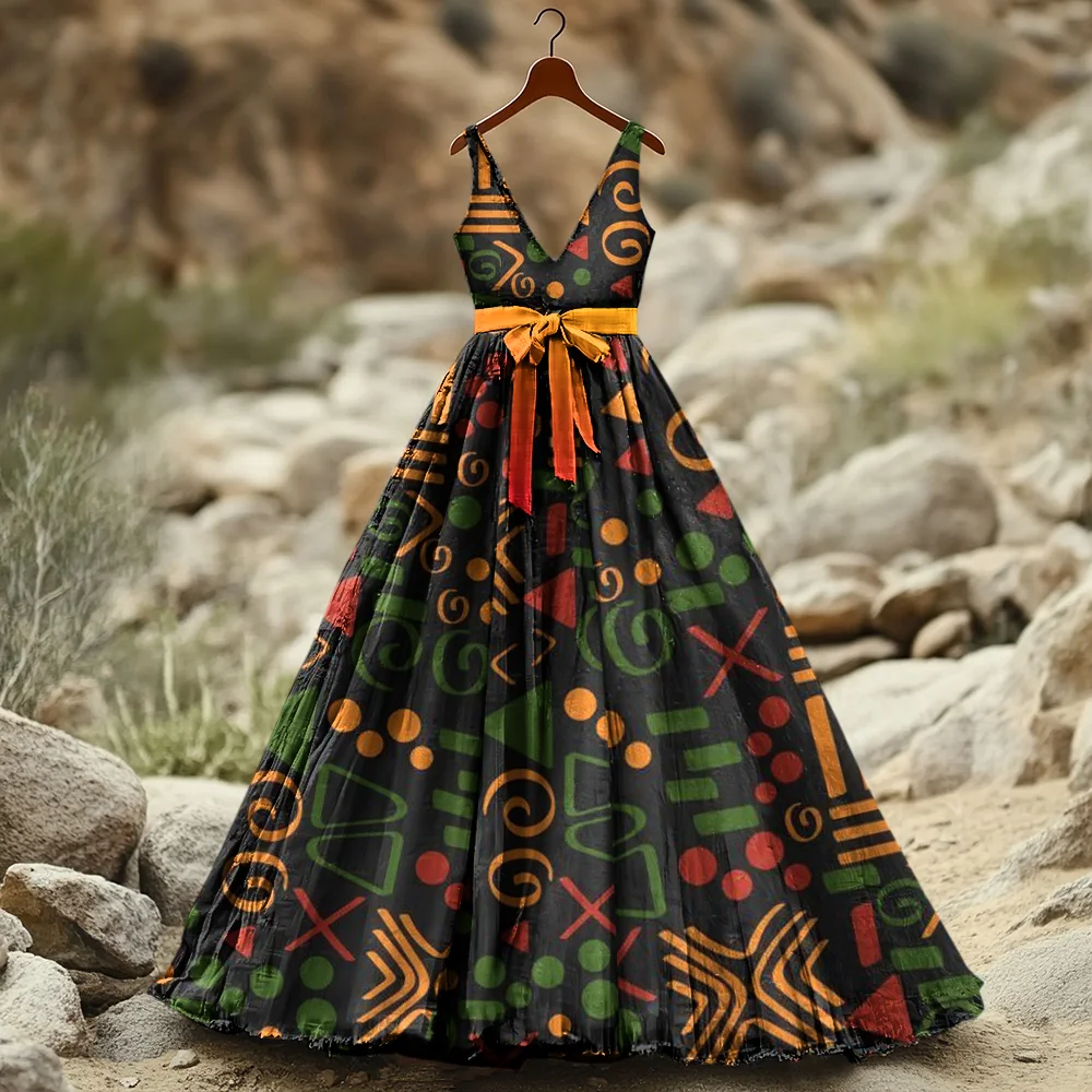 Women's Juneteenth Black Pride African Geometric Art Print Long Dress