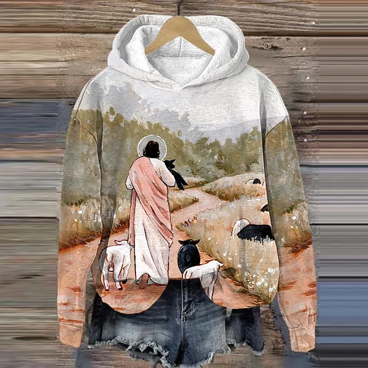 Women's Jesus Leaves The 99, Parable of The Lost Sheep Printed Hoodie