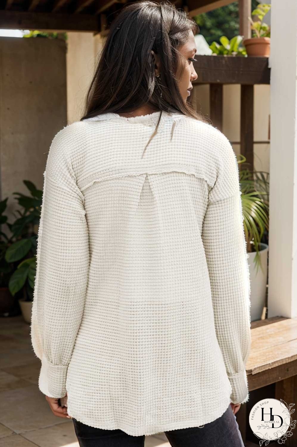 deep v neck long sleeve knitted sweater