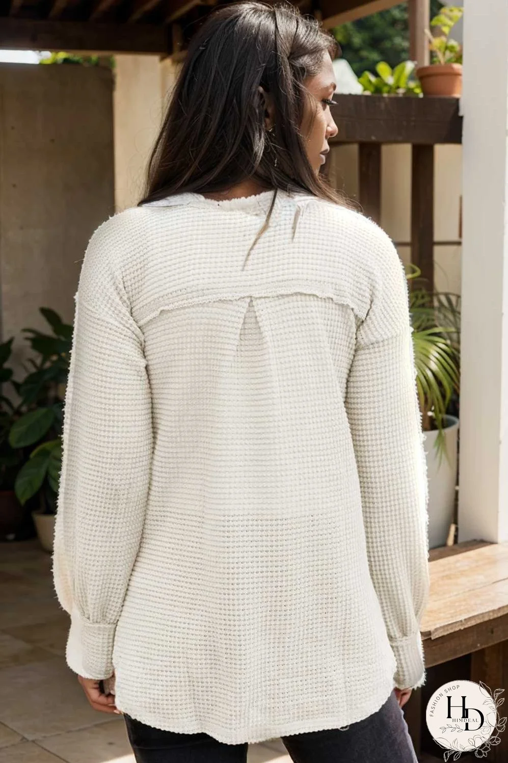 deep v neck long sleeve knitted sweater