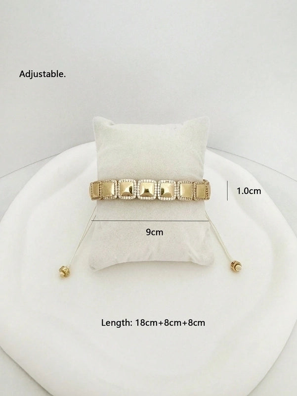 Brass 18K Gold Plated Drawstring Sector Square Heart Shape Zircon Drawstring Bracelets