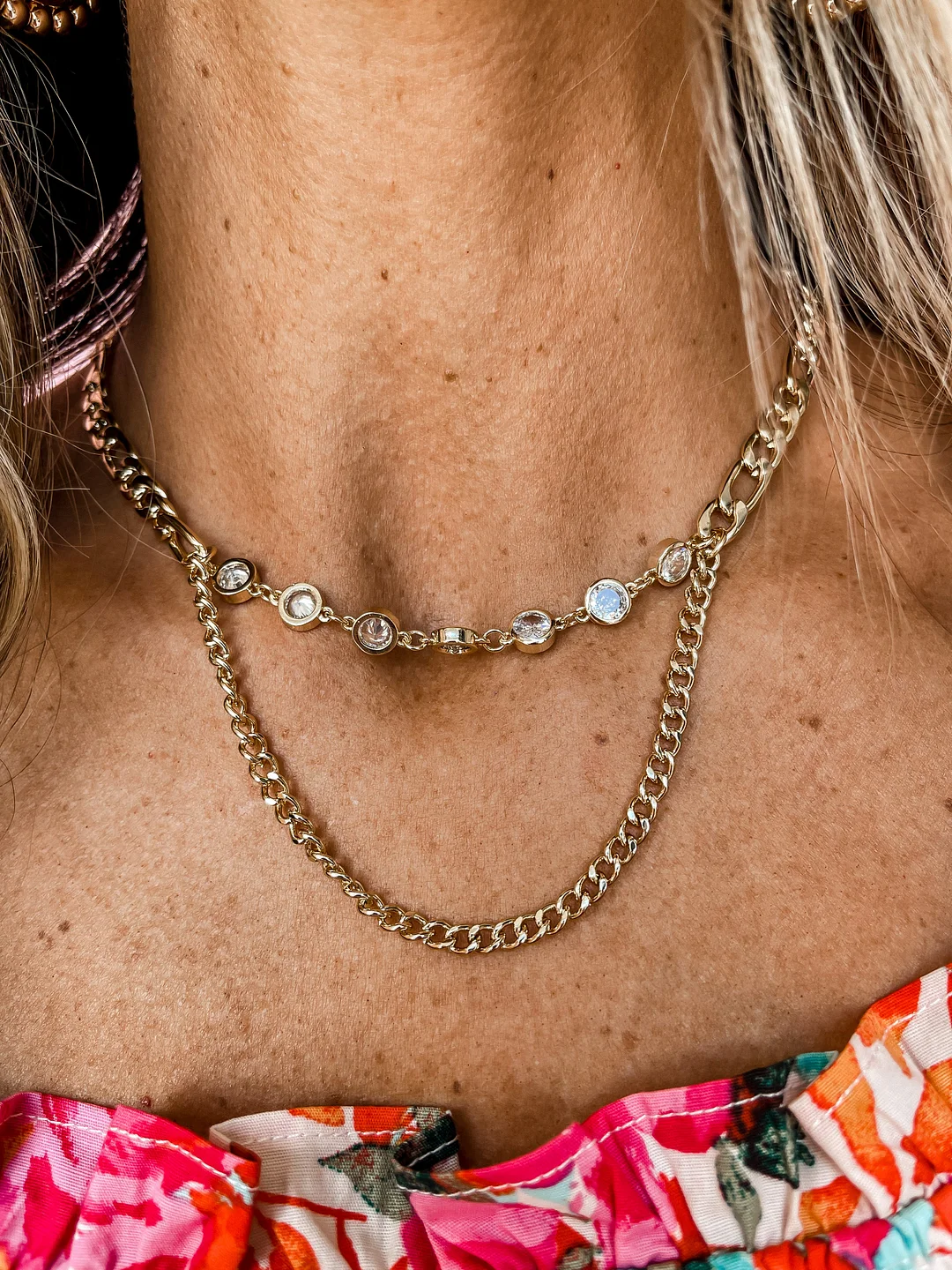 [Treasure Jewels] Chain Circle Crystal Necklace