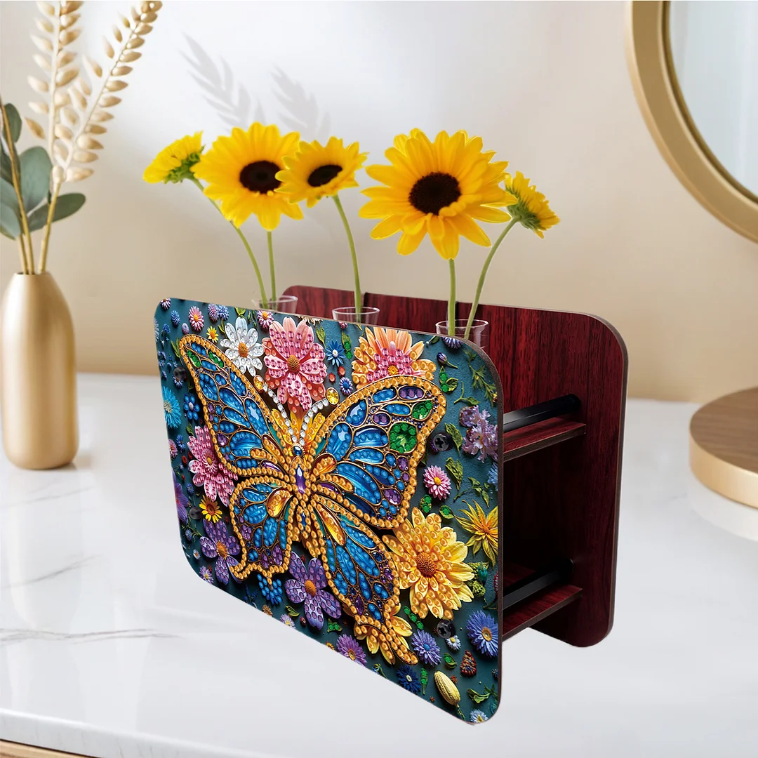 Butterfly DIY Flower Vase Wooden Double Sided Desktop Diamond Art Kit Home Decor