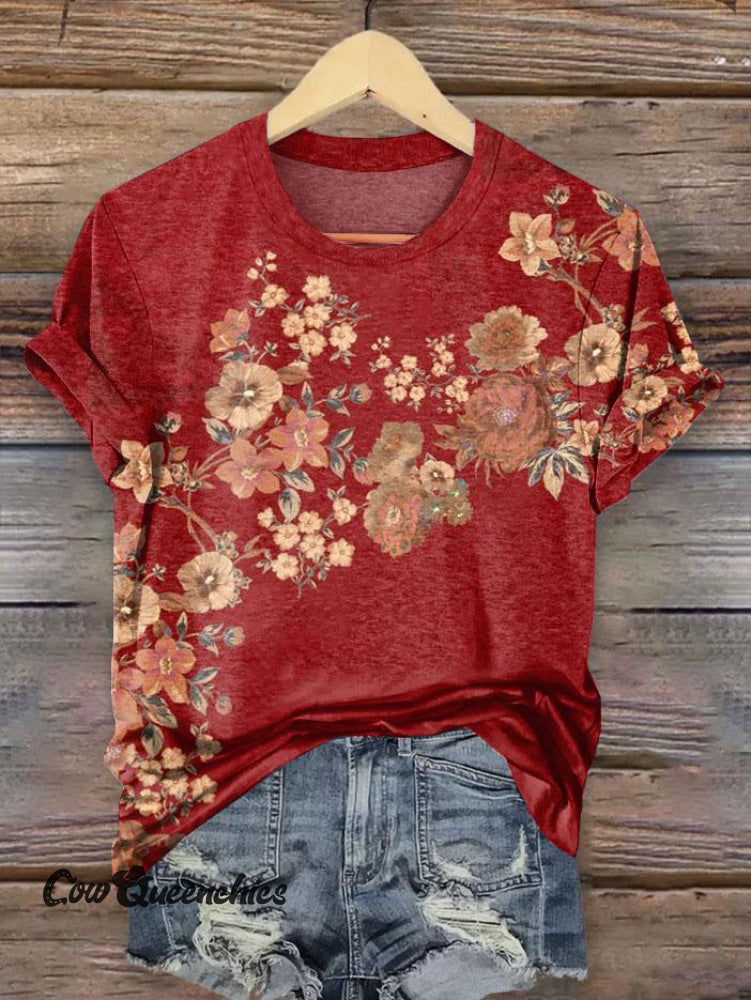 Vintage Flower Art Print T-Shirt Multicolor / S