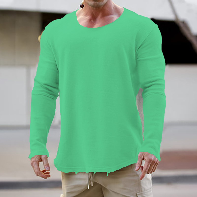 Men's Fashion Long Sleeved Round Neck Battle Damaged Casual Loose Sweater
