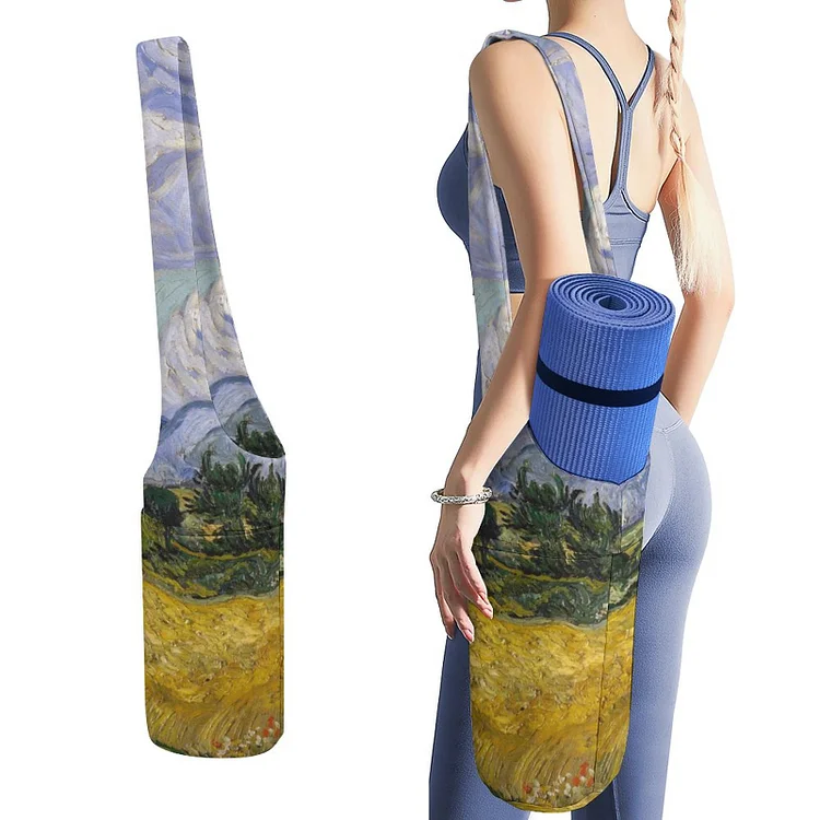 Vincent Van Gogh Wheat Field With Cypresses Active Yoga Mat Tote Multi Pocket Holds More Yoga Accessories Canvas Storage Bag - Heather Prints Shirts