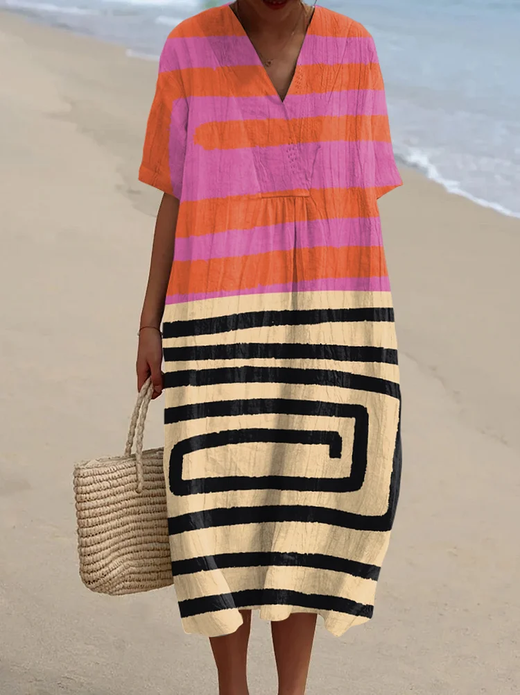 Abstract Painterly V-neck Resort Dress