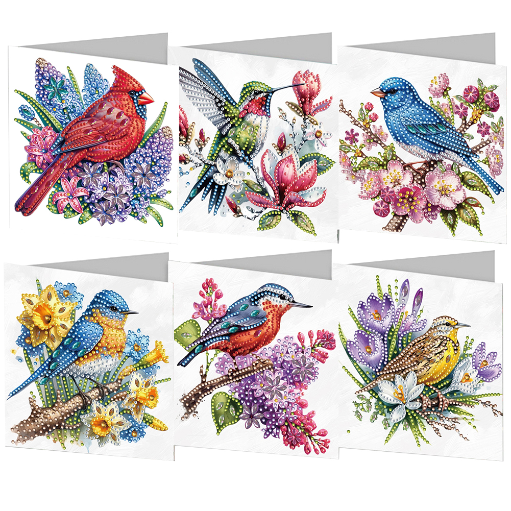 6pcs DIY Bird Diamond Art Greeting Cards 5D Rhinestone Arts Birthday Card