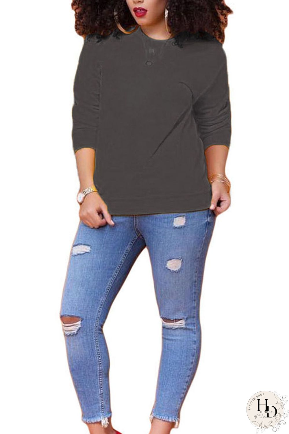 Orange Polyester O Neck Long Sleeve Solid Tops