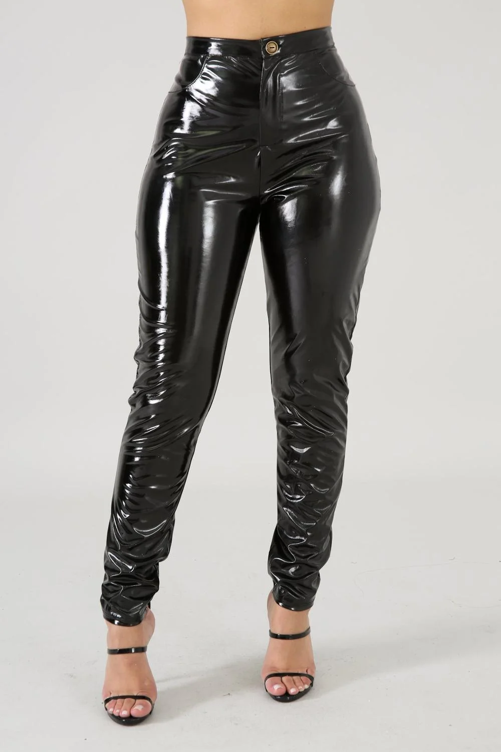 Fall Women PU Leather Pants Button Zippers Faux PU Leather Capris High Elasticity Trousers Faux Leather Long Pants Size 2XL 1109