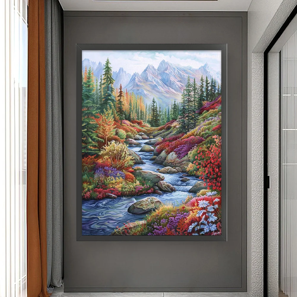 9CT Full Stamped Cross Stitch Bead Embroidery- Creek(Canvas|51*69CM)