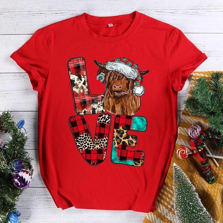 ANB -   Love Highland Cow Christmas Retro Tee-011971