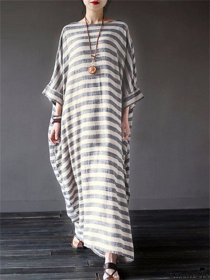 Women's Plus Size Loose Linen Vintage Dress