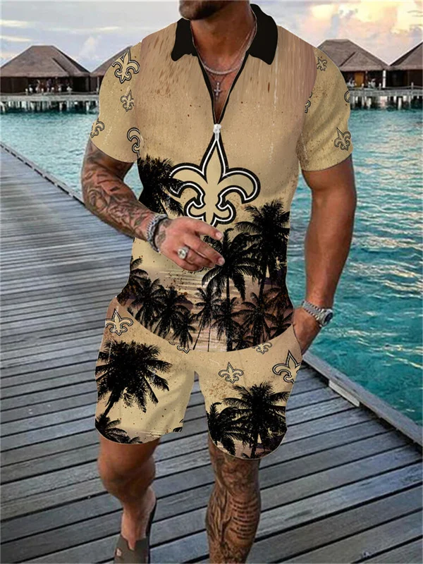 New Orleans Saints Men T Shirts Shorts Tracksuit 2PCS Short Sleeve Casual  Shorts