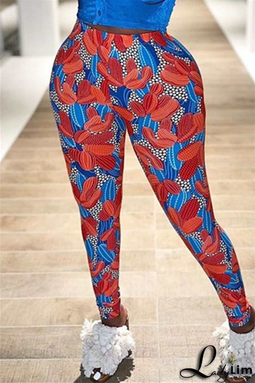 Yellow Fashion Casual Print Basic Skinny High Waist Pencil Trousers