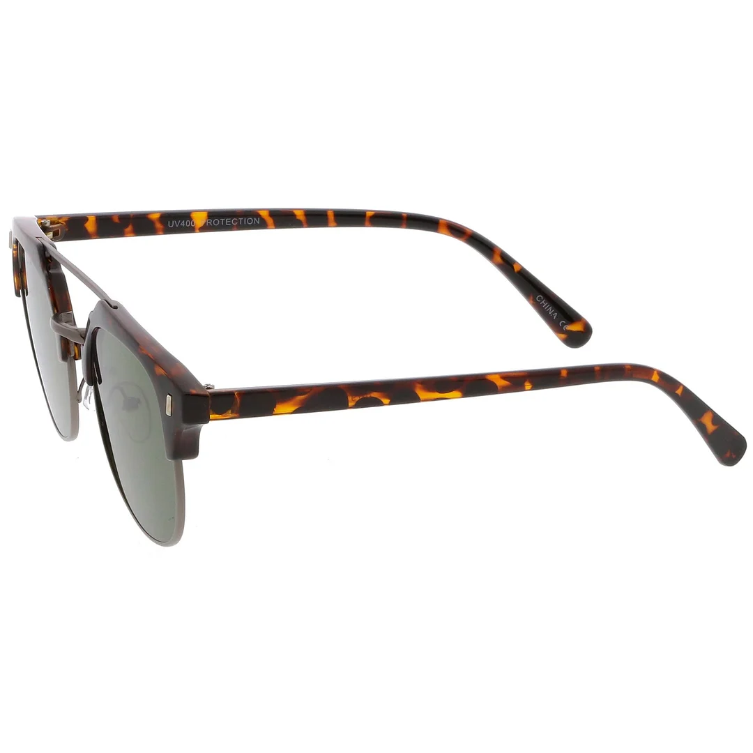 Classic Horn Rimmed Crossbar Round Flat Lens Half Frame glasses 50mm