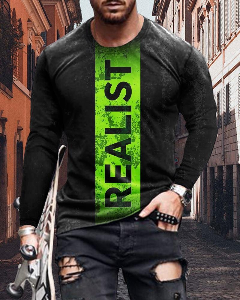Men's Fashion “Realist” Printing Long-sleeved T-shirt