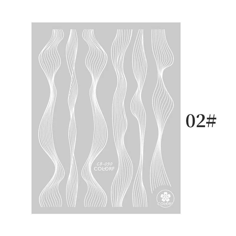 1pc Black White 3D Nail Stickers Metal Gold Silver Geometric Tassel Strip Line Adhesive Transfer Decals Nail Art DIY Design