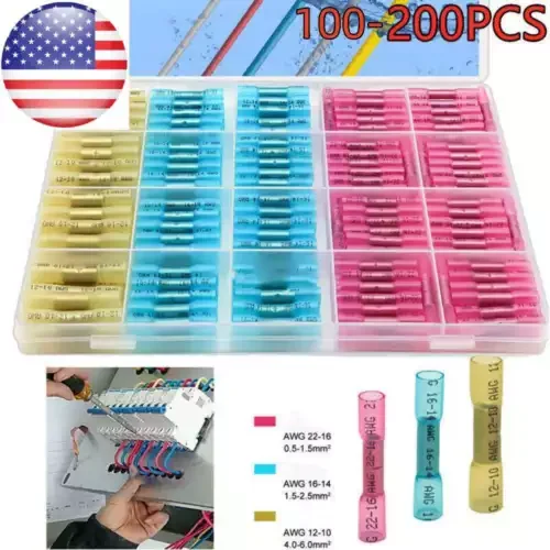 Pornhint 200pcs Heat Shrink Butt Wire Splice Connectors Seal Crimp Terminals Waterproof New