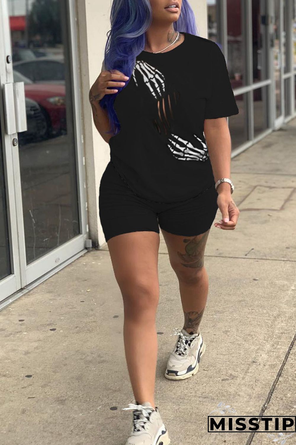 Apricot Casual Print Patchwork O Neck Short Sleeve Two Pieces