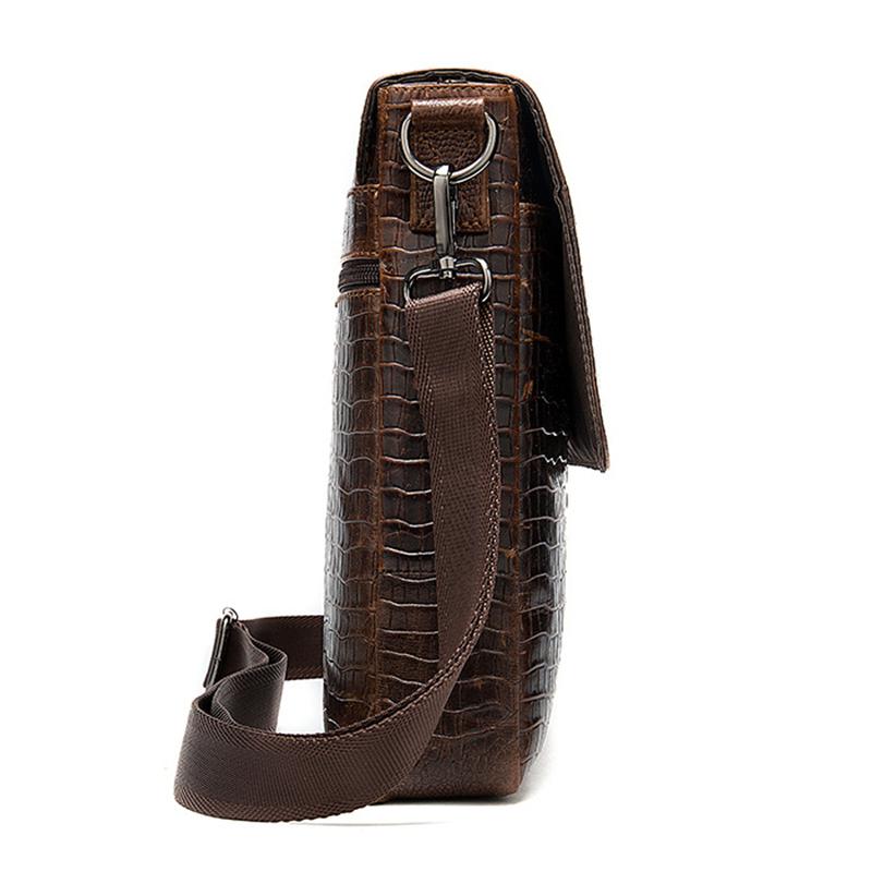 Foldover Top Detachable Sling Strap Crocodile Textured Genuine Leather Messenger Bag