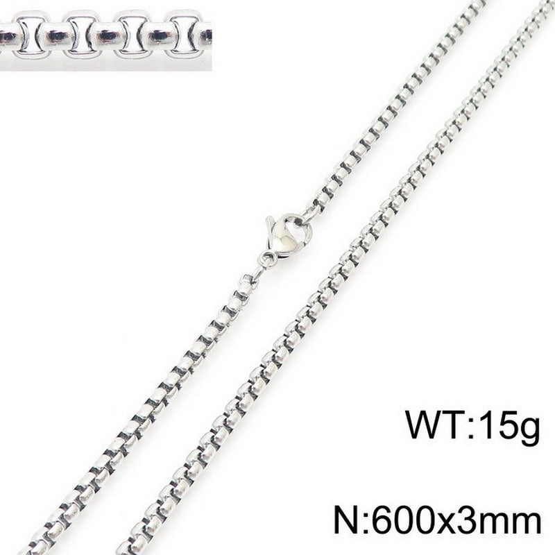 Fashion Classics Square Pearl Chain Men’s And Women’s Titanium Steel Necklace
