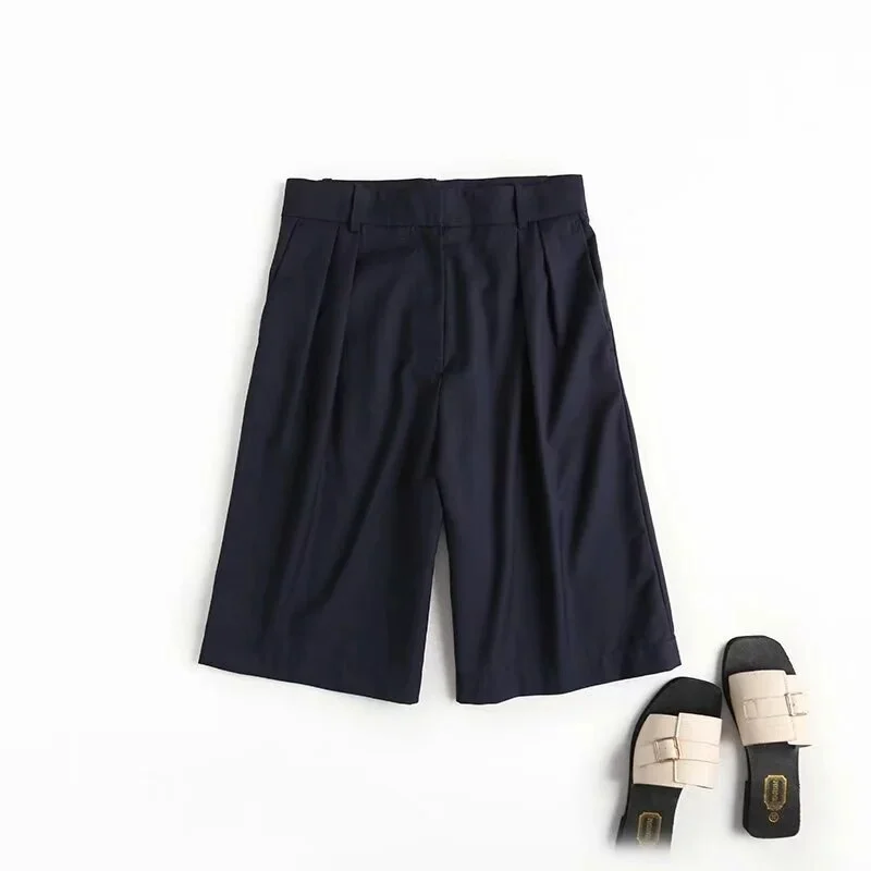Christmas Gift Withered summer england solid simple navy color straight suits shorts women short feminino plus size bermuda Cropped trousers