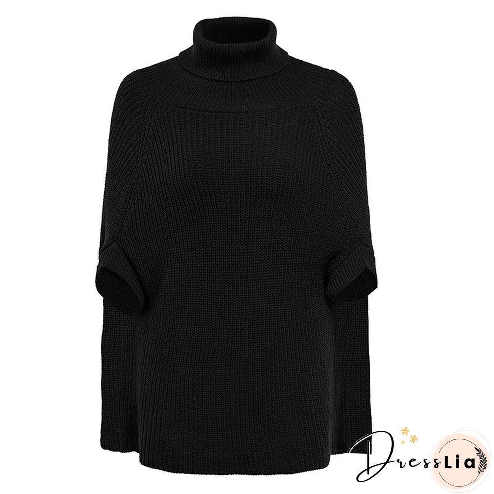 Fashion Cape Turtleneck Sweaters Women Fall Elegant Sleeveless Poncho Coats Female Batwing Knitted Oversized Jumpers Mujer