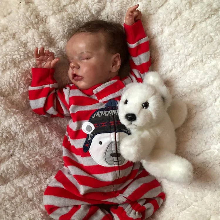 [Holiday Gift] 17"Cute Lifelike Handmade Silicone Sleeping Reborn Toddlers Baby Twin Boy and Girl Alvin and Dexter Rebornartdoll® RSAW-Rebornartdoll®
